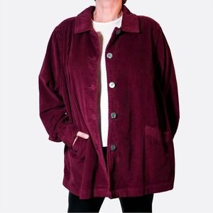 Woman Within Burgundy 100% Cotton Corduroy Jacket Pleated Shacket Plus 3X 4X
